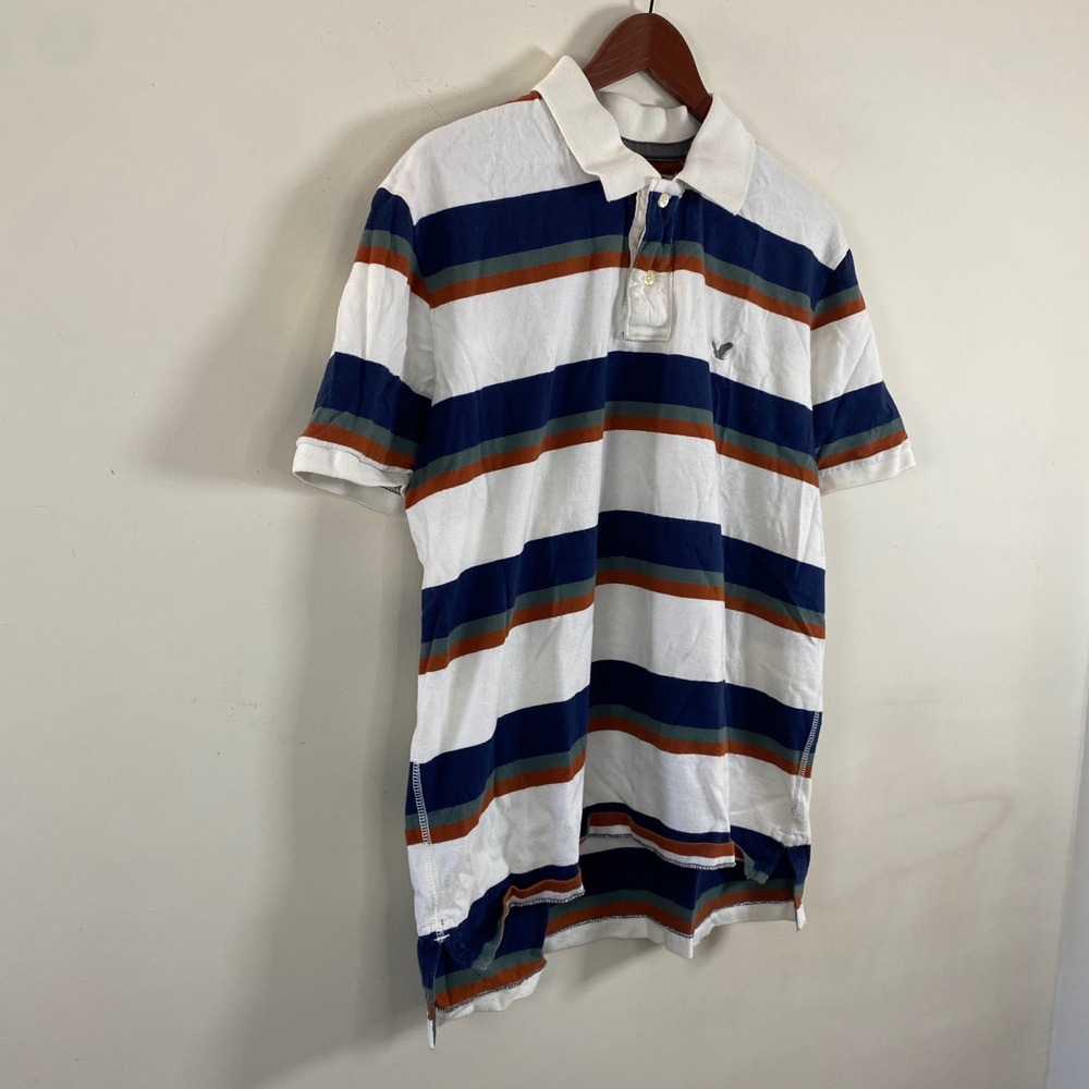 American Eagle Polo Shirt Short Sleeve Striped Mens XL Rugby Shirt Cotton Preppy - Picture 3 of 8